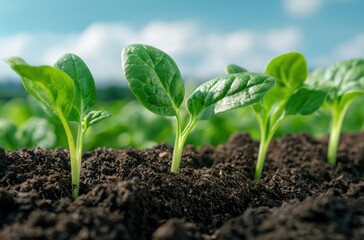 Poster - young green plant seedlings growing in soil