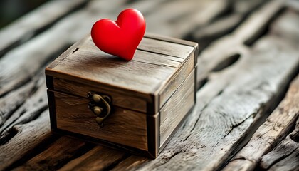 Heartfelt Symbolism: Red Heart Adorning Rustic Wooden Box Signifying Love and Romance