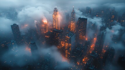 Fog drapes city at sunrise stunning morning view images