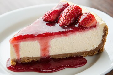 Poster - delicious strawberry cheesecake on white plate