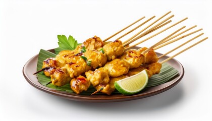 Thai Food, Satay on white background isolated.