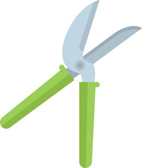 Poster - Gardening scissors with green handles for cutting branches, isolated on a white background