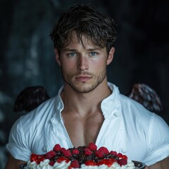 Wall Mural - man holding a delicious cake