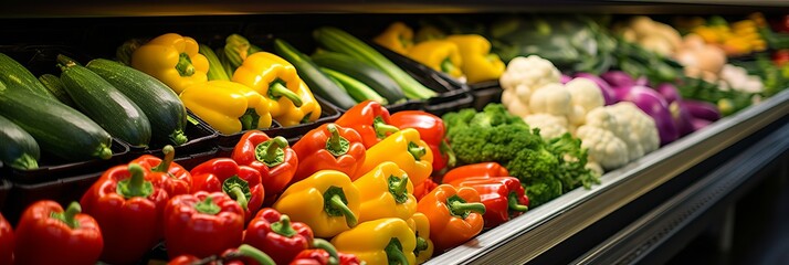 Colorful display of fresh vegetables at a local grocery store showcasing variety and freshness