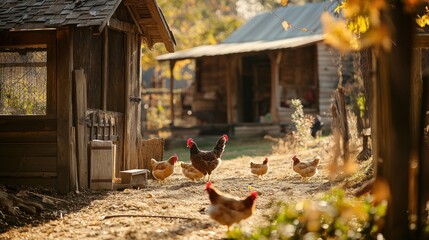 Poster - Rural Farm Scene with Chickens