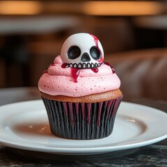 Sticker - Halloween-themed cupcake with skull decoration