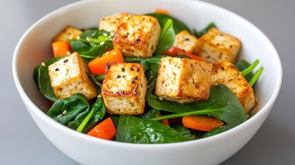 Wall Mural - Fresh Tofu Salad with Spinach and Bell Peppers