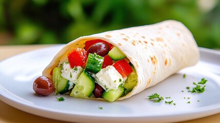 Wall Mural - Fresh Vegetable Wrap with Feta Cheese and Olives