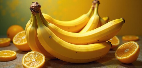 A vibrant display of fresh bananas and oranges, perfect for promoting healthy eating, fruit markets, or culinary themes.