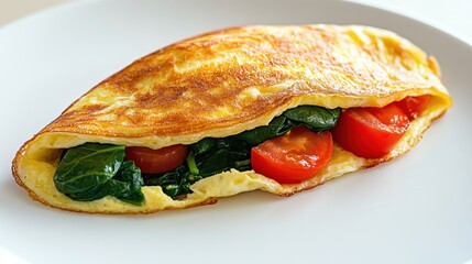 Sticker - Delicious Spinach and Tomato Omelette on White Plate