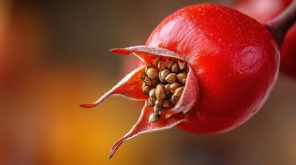 Wall Mural - Close-up of a Red Rose Hip with Seeds