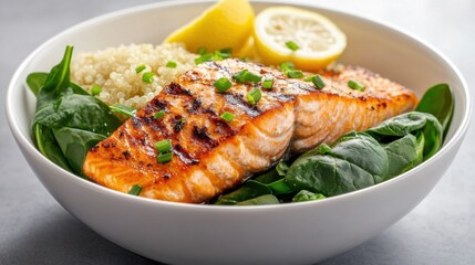 Wall Mural - Grilled Salmon with Spinach and Quinoa Bowl