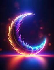 Wall Mural - Neon crescent moon feather