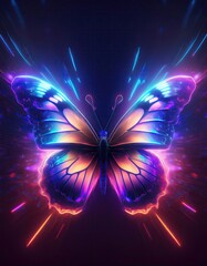 Canvas Print - Neon butterfly in the dark