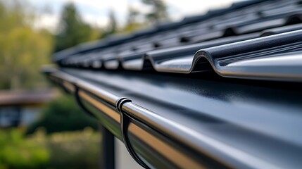 Wall Mural - Close-up of a Black Metal Roof and Gutter