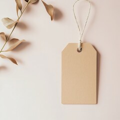 Minimalist blank tag on a soft background, perfect for personalized gift wrapping or as a decorative element in design projects.