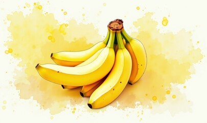 Wall Mural - A vibrant illustration of a bunch of ripe bananas, perfect for food-related designs, health and wellness marketing, or sustainable living themes.