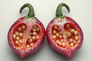 Two Halved Red Hot Peppers