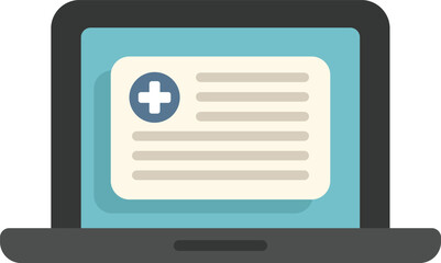 Canvas Print - Laptop displaying medical record with cross symbol, suggesting online healthcare or digital patient data