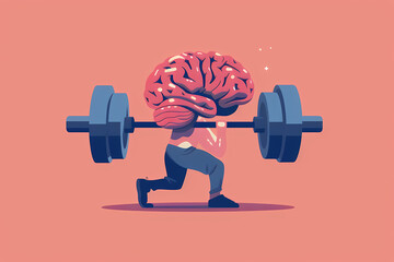 a vibrant digital illustration of a person with a brain lifting weights, symbolizing mental strength