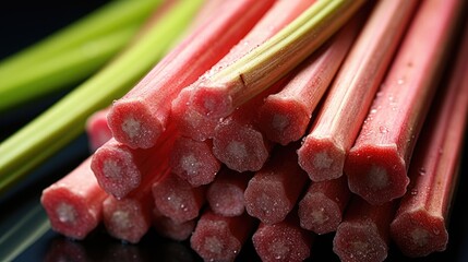 Poster - Fresh ripe rhubarb stalks as background, closeup  