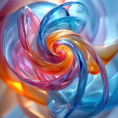 Wall Mural - close up of colorful glass spiral, motion blur, light blue background