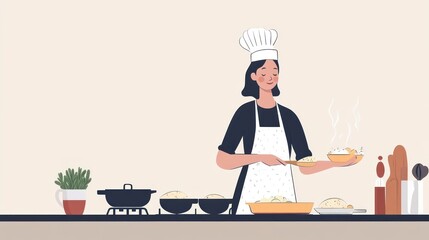 A chef prepares a plate of steaming food in a kitchen setting.