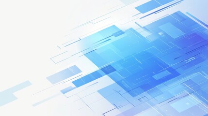 blue and white background featuring geometric shapes of various sizes and shades of blue. This modern design incorporates clean lines and an abstract representation of technology