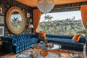 Wall Mural - Elegant living room with a view and luxurious decor.