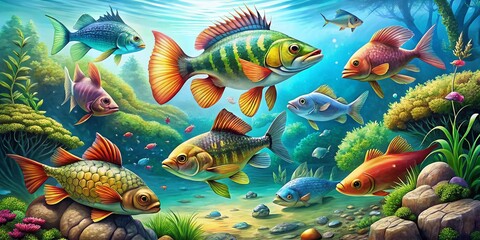 Wall Mural - Colorful and Vibrant Fish Clipart Illustrations for Creative Projects and Educational Purposes