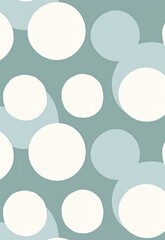 Wall Mural -  wallpaper pattern featuring white circles on a light blue background, complemented by retro colors and geometric shapes