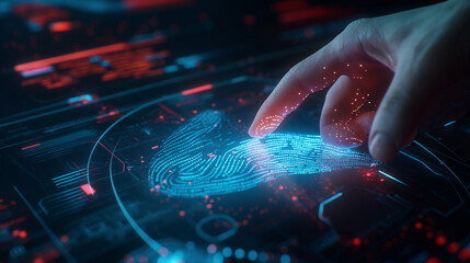 Wall Mural - fingerprint biometric verification for cyber security, modern digital data protection technology vir