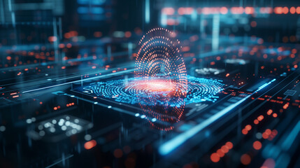Wall Mural - fingerprint biometric verification for cyber security, modern digital data protection technology vir