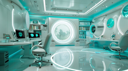 Wall Mural - futuristic office workspace, office background