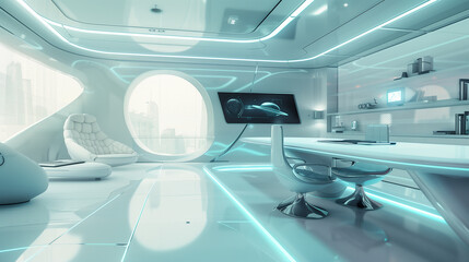 Wall Mural - futuristic office workspace, office background