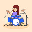 © edisutanto - Cartoon Girl Playing the Drum Set. Vector Illustration. Suitable for Musician Activity and Musical Performance Content