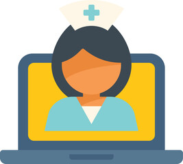 Canvas Print - Flat design icon of a female healthcare professional attending an online meeting, webinar or video call