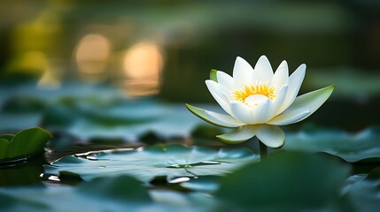 Canvas Print - Water Lily in Bloom on a Serene Pond