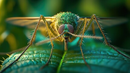 Wall Mural - Close-up Macro Shot of a Green Mosquito