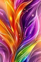 Wall Mural - A colorful, abstract painting of a flower with a rainbow of colors. The painting is full of energy and movement, with the colors blending together to create a sense of harmony and balance