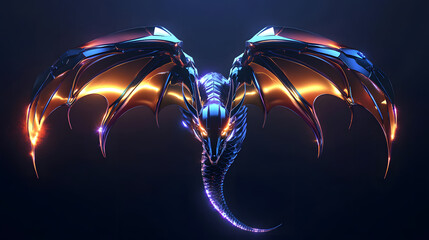 A futuristic dragon logo with metallic wings and glowing accents, ideal for a tech or cryptocurrency startup banner and digital marketing.