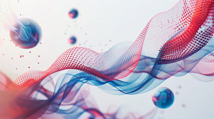 Wall Mural - Abstract Waves of Red and Blue Particles Floating in a Fluid and Dynamic Digital Space