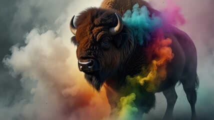 Sticker - Bison in a Rainbow Haze