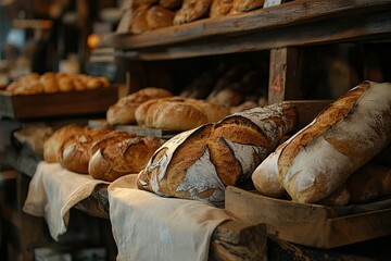 Wall Mural - A bakery display of bread with a white cloth on top