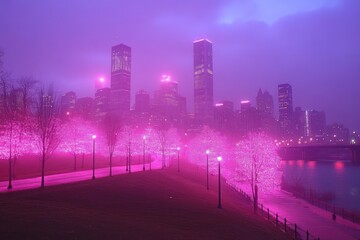 Canvas Print - Cityscape with Pink Lights