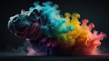 Canvas Print - Hippopotamus with Colorful Smoke