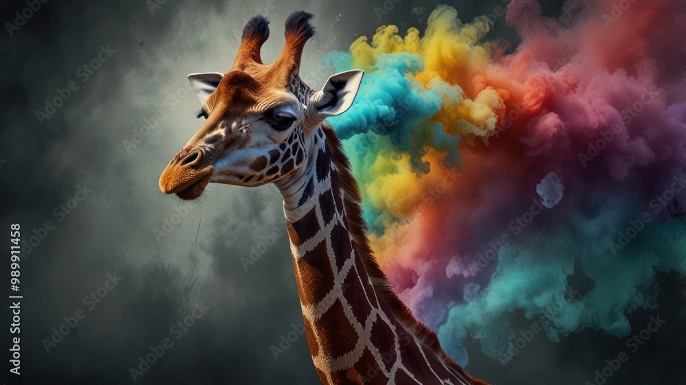 Giraffe with Colorful Smoke