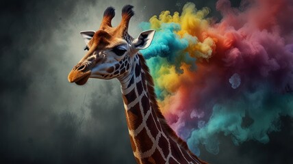 Sticker - Giraffe with Colorful Smoke