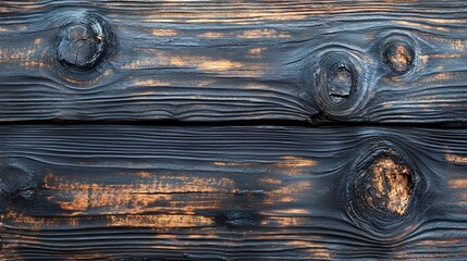 Sticker - Rustic wooden texture on charred planks, ideal for backgrounds. Aged wood surface with patterns. Close-up of burnt wood detail. Natural material.  