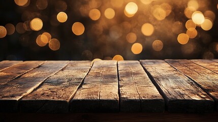 Sticker - rustic wooden table with a vintage bokeh background 